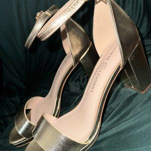 Gold Sandals, with Chunky Heels